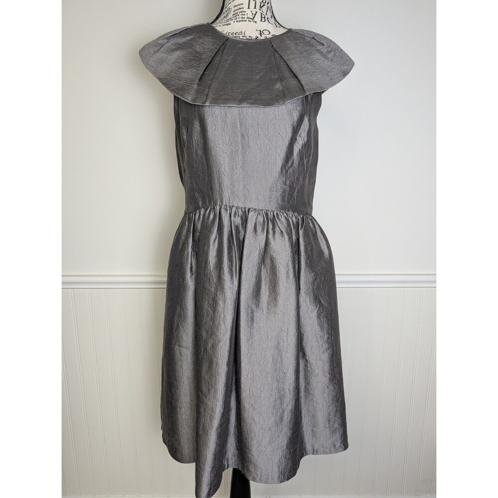 3.1 Phillip Lim Silver Metallic Cocktail Dress Size 8 Pleated Portrait Collar